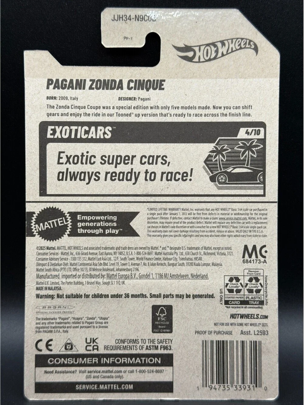 Hot Wheels Tooned Pagani Zonda Cinque Exoticsars 26/250 New 2026 Short Card Vari